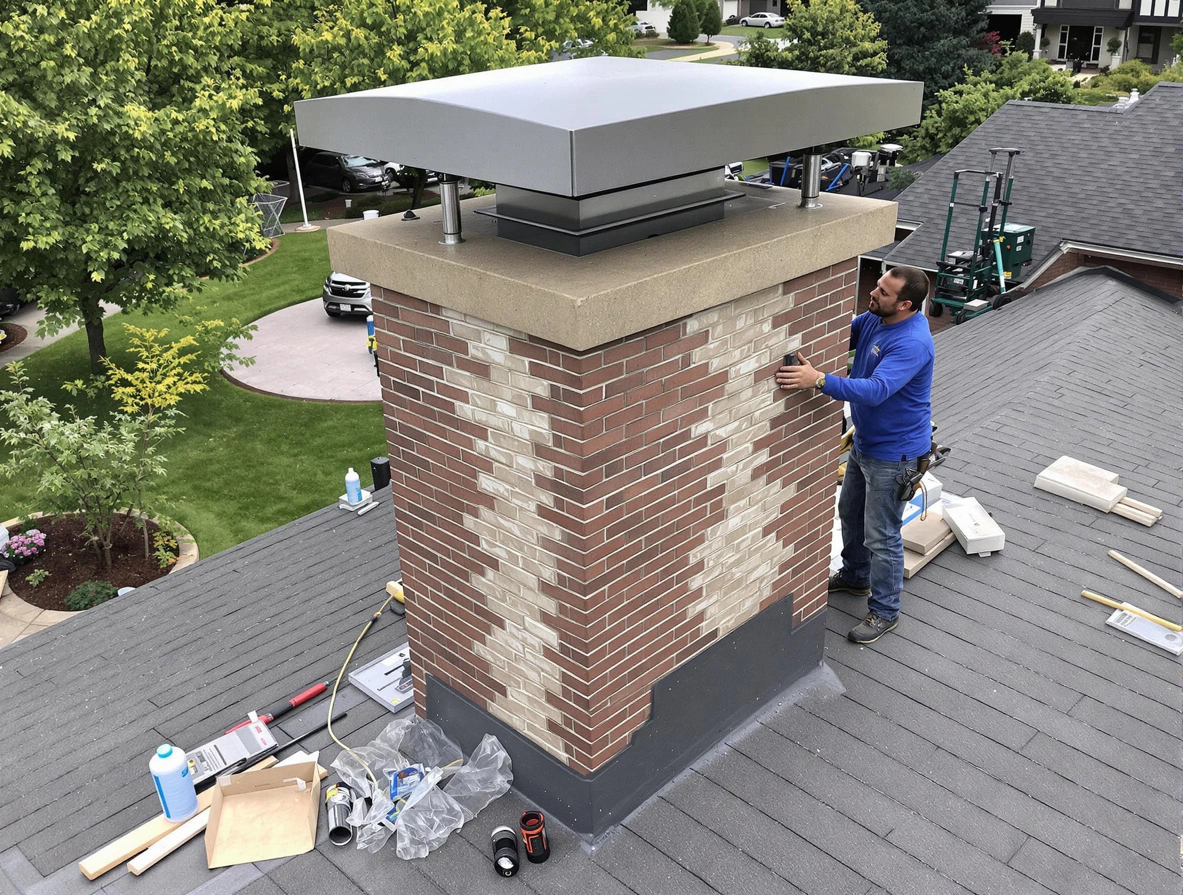 Parker Chimney Sweep team working on a custom chimney remodel in Parker, CO