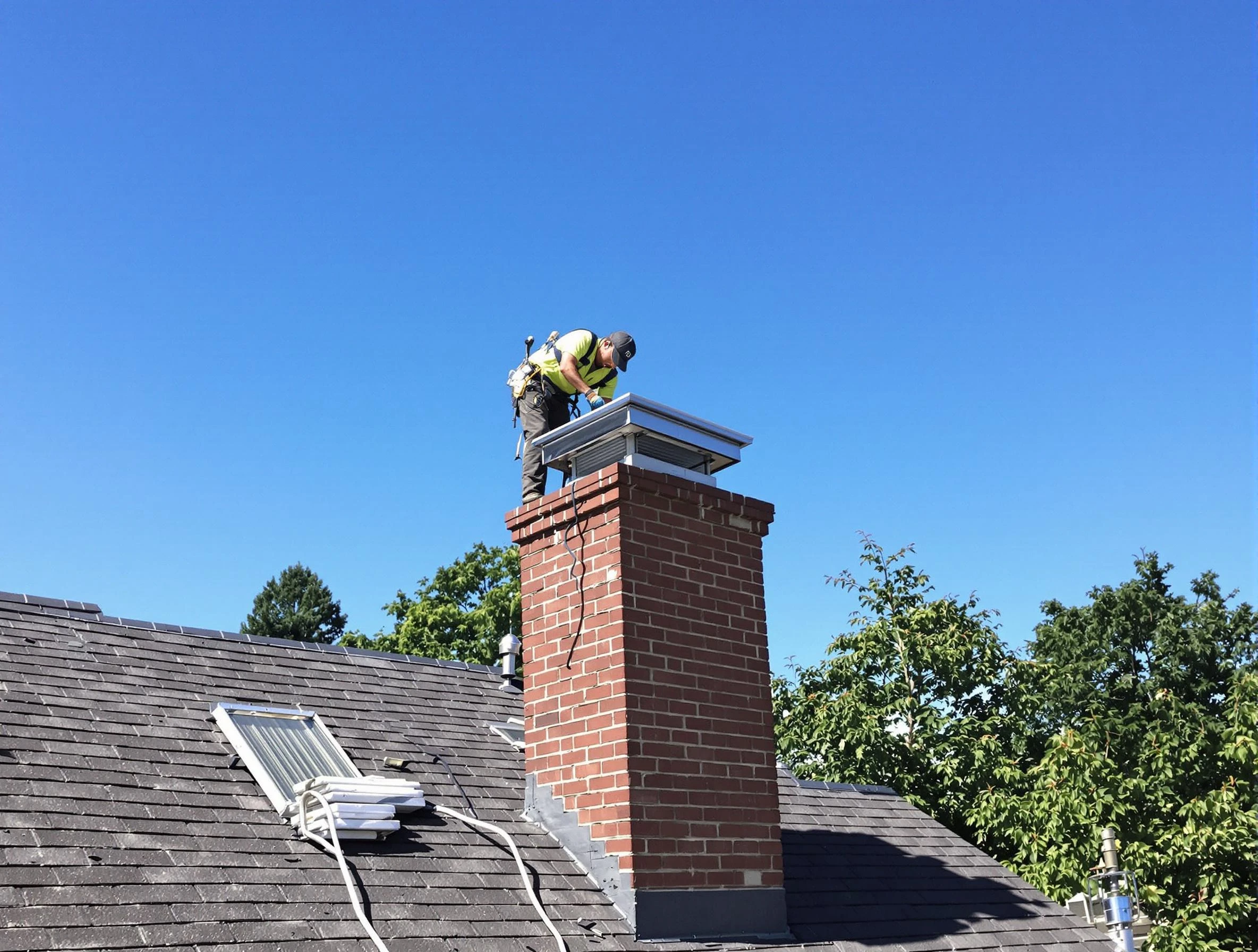 Parker Chimney Sweep technician measuring a chimney cap in Parker, CO